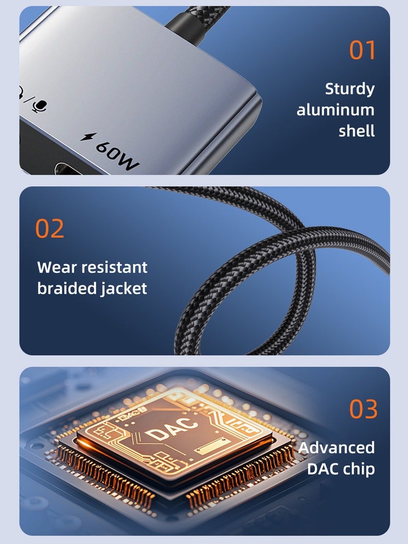 كابل تايم موزع USB-C ثنائي الوظائف، محول USB-C إلى منفذي USB-C لسماعات الرأس والشاحن - Image 1